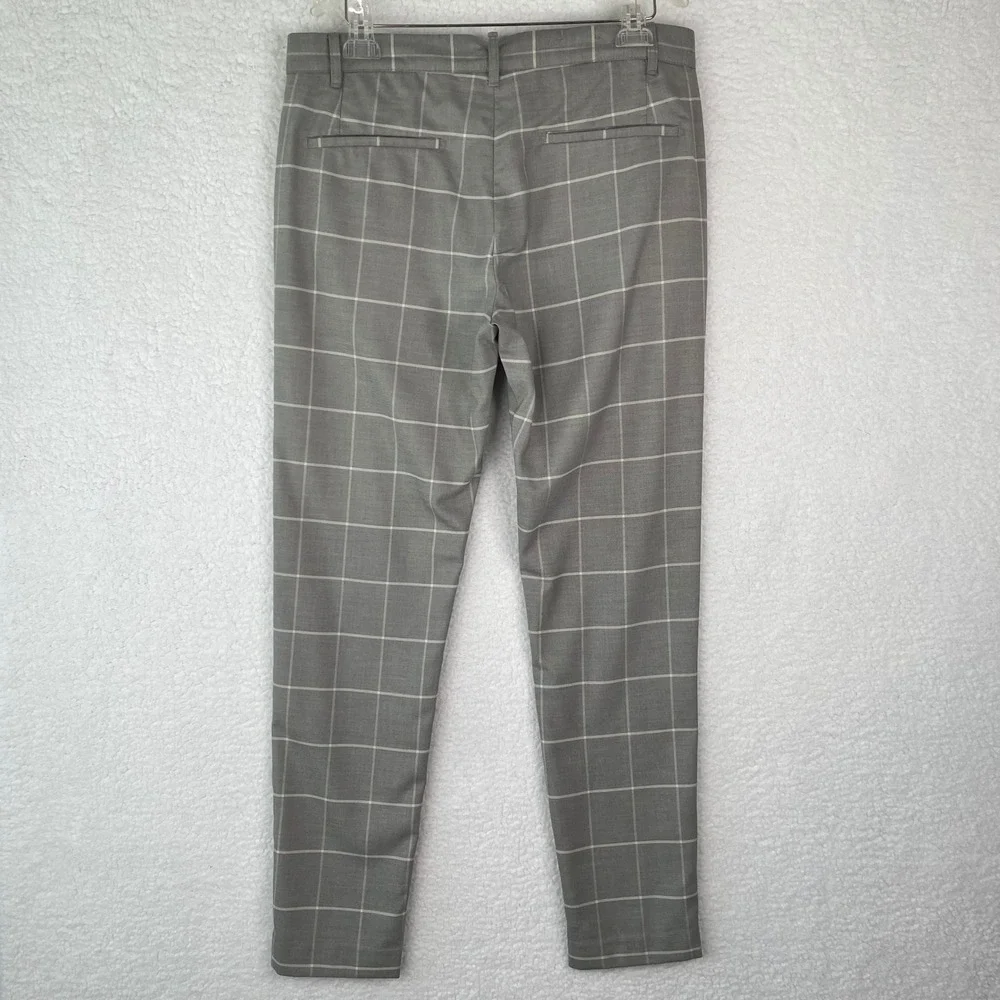 Zara Man Grey Windowpane Check Slim Fit Tailored Pants Mens 32 x 31 Trousers